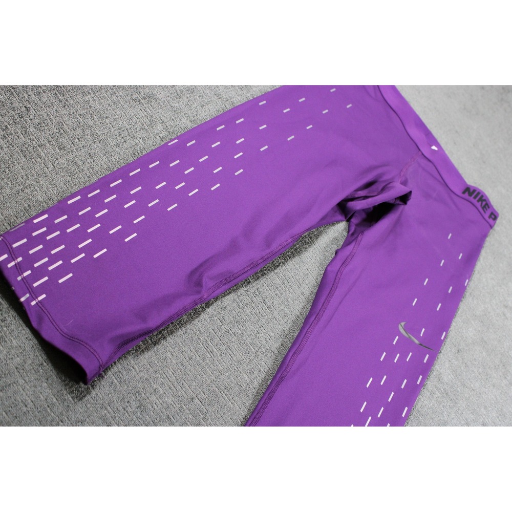 Nike Pro Dri-FIT Purple Geometric Dashed Pattern Cropped Leggings Womens Large